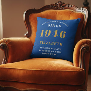 80. Geburtstag 1946 Namen personalisiert Blau Gold Kissen