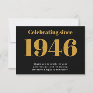 80. Geburtstag 1946 Retro Schwarz und Gold Dankeskarte