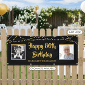 80. Geburtstag 2 Foto Black Gold Lights Banner