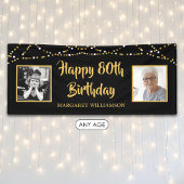 80. Geburtstag 2 Foto Black Gold Lights Banner