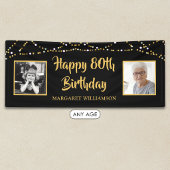 80. Geburtstag 2 Foto Black Gold Lights Banner