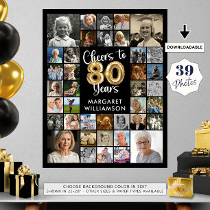 80. Geburtstag 39 Foto Collage freut sich auf Jahr Poster