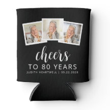 80. Geburtstag 3-Foto Schwarz-weiß Script Cheers