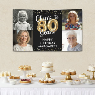 80. Geburtstag 4 Fotos Prost auf 80 Jahre Konfetti Banner