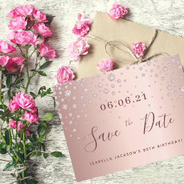 80. Geburtstag 80 Rose Golddiamanten Save the Date Postkarte