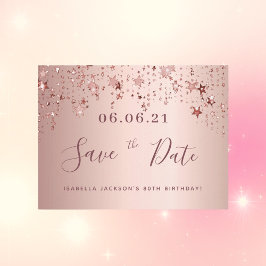 80. Geburtstag 80 Rose Goldstars Save the Date Postkarte