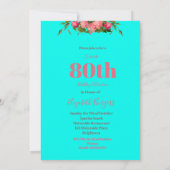 80. Geburtstag Achtzigeth Blue Pink Rose Elegant Einladung (Rückseite)