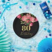 80. Geburtstag Achtzigste Black Gold Rose Elegant Pappteller (Party)