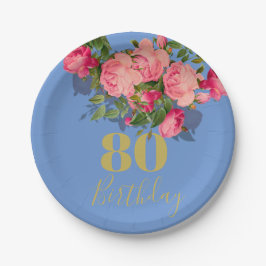 80. Geburtstag Achtzigste Blaue Rose Elegant Pappteller