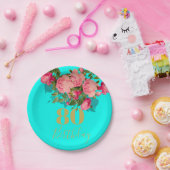 80. Geburtstag Achtzigste Blue Gold Rose Elegant Pappteller (Party)