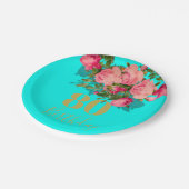 80. Geburtstag Achtzigste Blue Gold Rose Elegant Pappteller (Schrägansicht)