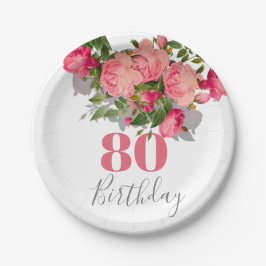 80. Geburtstag Achtzigste Rosa Elegant Pappteller