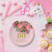 80. Geburtstag Achtzigste Rosa Elegant Pappteller (Party)