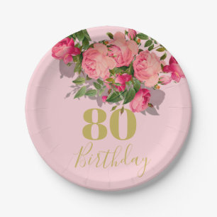80. Geburtstag Achtzigste Rosa Elegant Pappteller