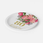 80. Geburtstag Achtzigste Rose Elegant Pappteller (Schrägansicht)