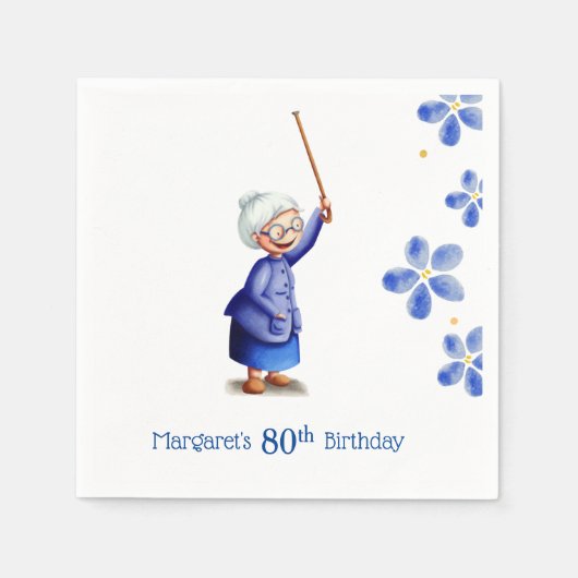 80. Geburtstag Aquarell Blumengroßmutter Serviette (Vorderseite)