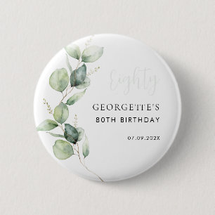 80. Geburtstag Aquarell Eukalyptus Schrift Button