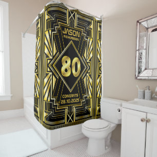 80. Geburtstag Art Deco Gold Black Great Gatsby Duschvorhang