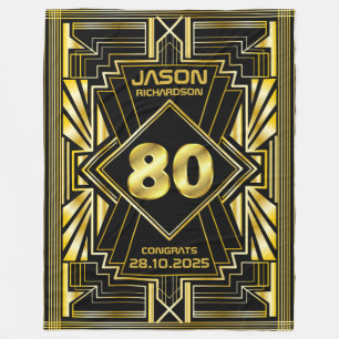 80. Geburtstag Art Déco Gold Schwarz Fleecedecke