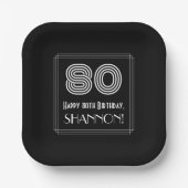 80. Geburtstag — Art Deco Inspiriert Aussehen "80" Pappteller (Vorderseite)