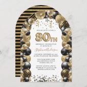 80. Geburtstag Ballon Gold Black Sparkle Einladung (Vorne/Hinten)