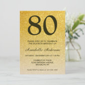 80. Geburtstag Black Gold Glitzer Sparkle Ombre Einladung (Stehend Vorderseite)