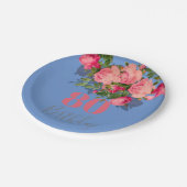 80. Geburtstag Blau Elegant Rosa Achtzigste Pappteller (Schrägansicht)