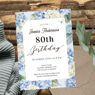 80. Geburtstag Blaue Hortensie Erwachsenengarten Einladung