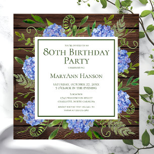 80. Geburtstag Blaue Hortensien Florale Aquarellma Einladung
