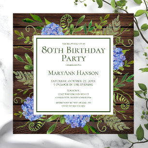 80. Geburtstag Blaue Hortensien Florale Aquarellma Einladung