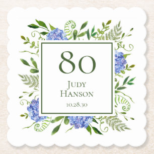 80. Geburtstag Blaue Hortensien Untersetzer