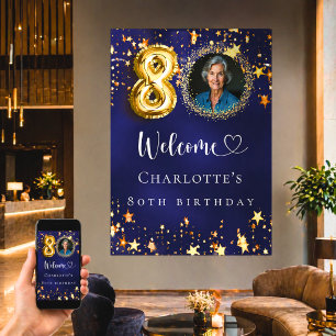 80. Geburtstag blauen goldenen Sternen Foto willko Poster