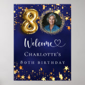 80. Geburtstag blauen goldenen Sternen Foto willko Poster (Vorne)