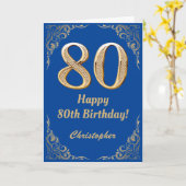 80. Geburtstag Blue and Gold Glitzer Frame Karte (Gelbe Blume)