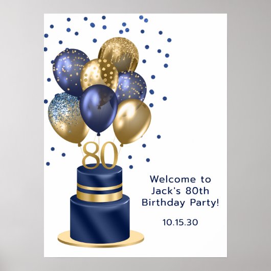 80. Geburtstag Blue Balloon Cake Poster (Vorne)