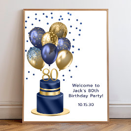 80. Geburtstag Blue Balloon Cake Poster