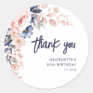 80. Geburtstag Blumenaquarell Runder Aufkleber