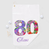 80. Geburtstag blumenfarbenes Golf Handtuch (Insitu)