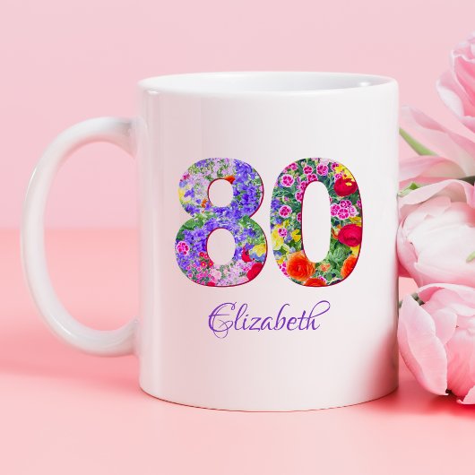 80. Geburtstag Blumenfarbname Tasse