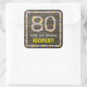 80. Geburtstag: Blumennummer, Imitate Holzbild, Na Quadratischer Aufkleber (Tasche)