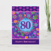80. Geburtstag Blumenrosa Green Inspirivity Card Karte (Vorderseite)