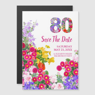 80. Geburtstag Blumige moderne Save-The-Date-Karte Magneteinladung