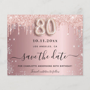 80. Geburtstag Blush Silber Budget Save-the-Date Flyer