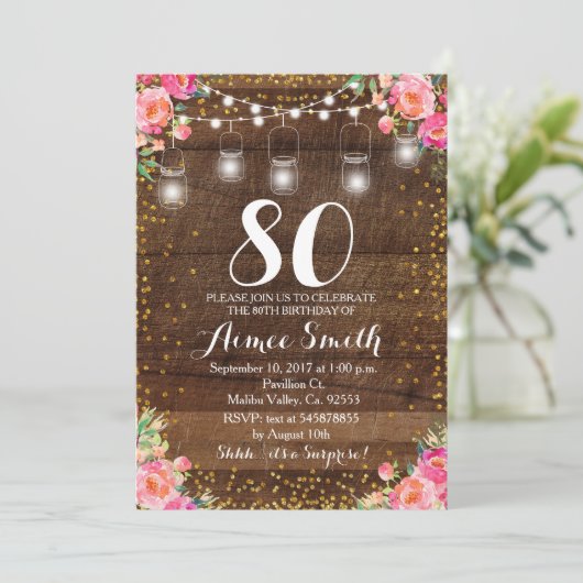 80. Geburtstag Boho Blumengeburtstag Einladung (Stehend Vorderseite)