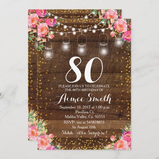 80. Geburtstag Boho Blumengeburtstag Einladung (Vorne/Hinten)