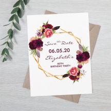 80. Geburtstag bordeauxfarben Save the Date weiß