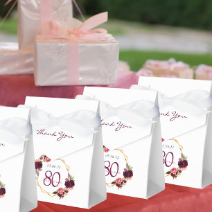 80. Geburtstag bordeauxrot, geometrisch, blumenwei Geschenkschachtel