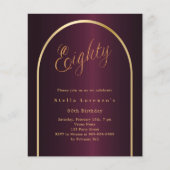 80. Geburtstag bordeauxrote goldene Bogen Einladun (Vorderseite)