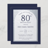 80 Geburtstag Budget Navy Blue Silver Man Einladun (Vorne/Hinten)