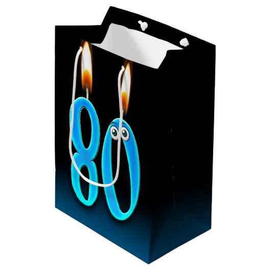 80. Geburtstag Candles Mittlere Geschenktasche Mittlere Geschenktüte (Vorderseite Schrägansicht)